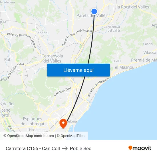 Carretera C155 - Can Coll to Poble Sec map