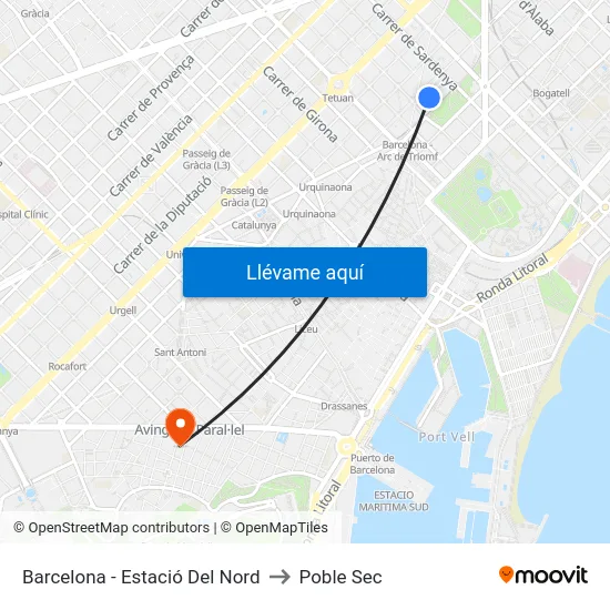 Barcelona - Estació Del Nord to Poble Sec map