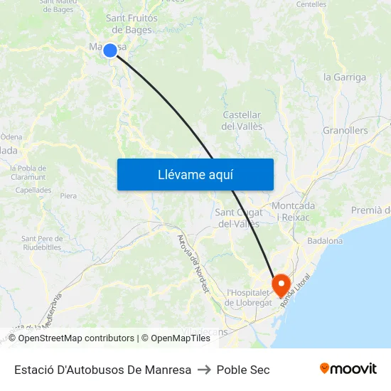 Estació D'Autobusos De Manresa to Poble Sec map