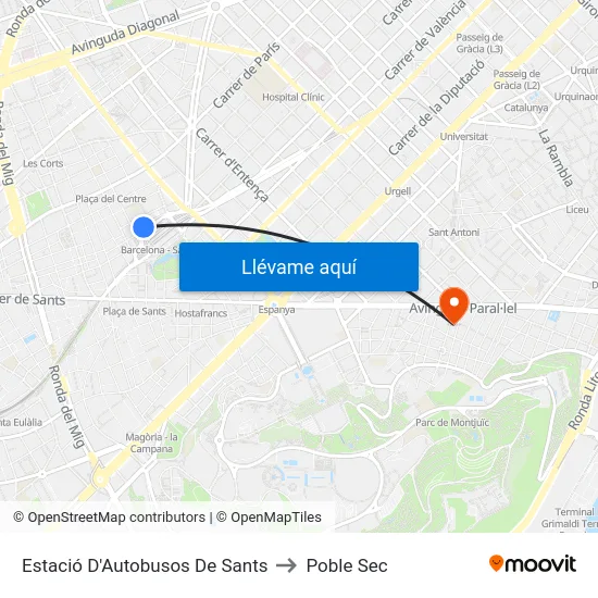 Estació D'Autobusos De Sants to Poble Sec map
