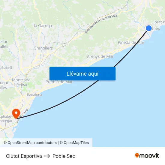 Ciutat Esportiva to Poble Sec map