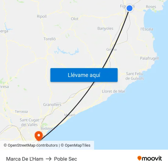 Marca De L'Ham to Poble Sec map