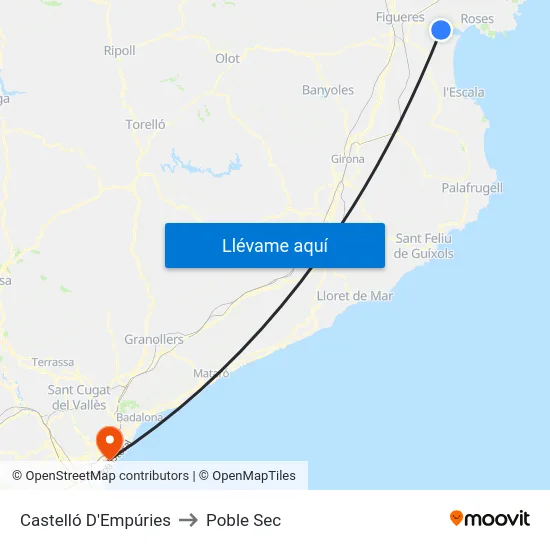 Castelló D'Empúries to Poble Sec map