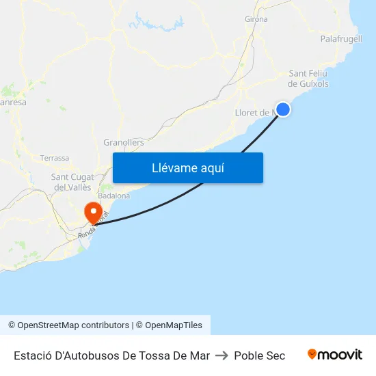 Estació D'Autobusos De Tossa De Mar to Poble Sec map