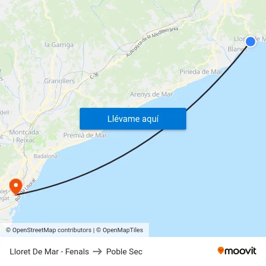 Lloret De Mar - Fenals to Poble Sec map