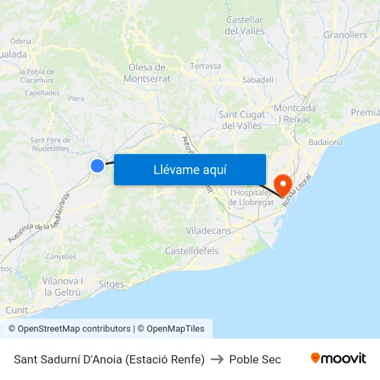 Sant Sadurní D'Anoia (Estació Renfe) to Poble Sec map