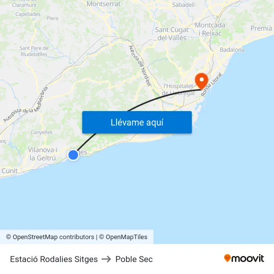 Estació Rodalies Sitges to Poble Sec map