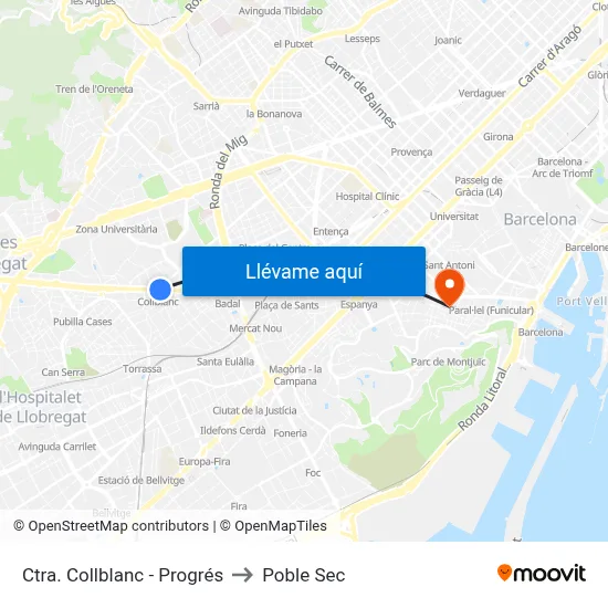 Ctra. Collblanc - Progrés to Poble Sec map