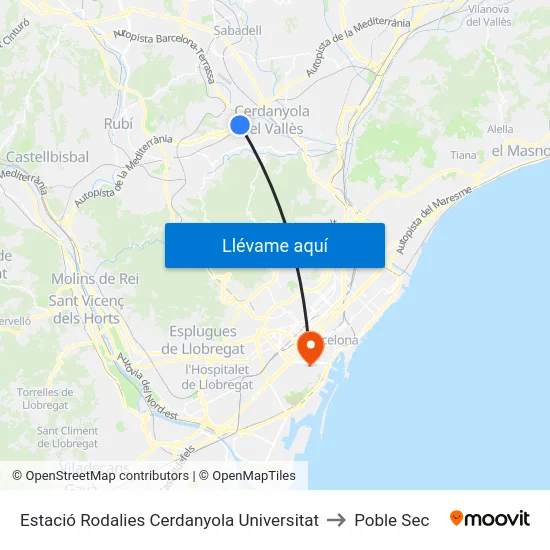 Estació Rodalies Cerdanyola Universitat to Poble Sec map
