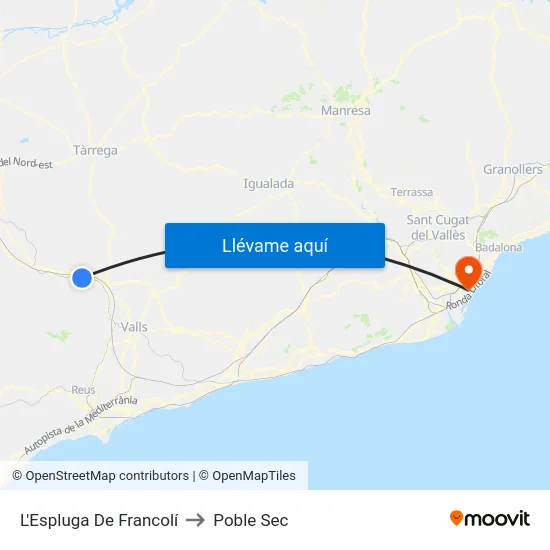 L'Espluga De Francolí to Poble Sec map