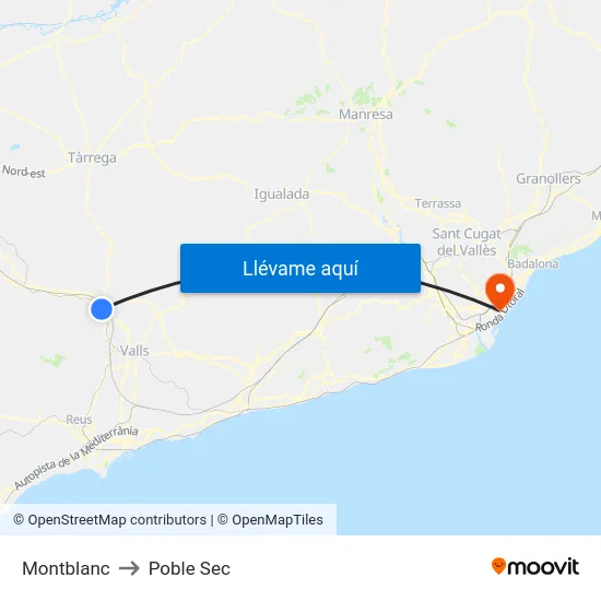 Montblanc to Poble Sec map