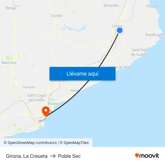Girona, La Creueta to Poble Sec map