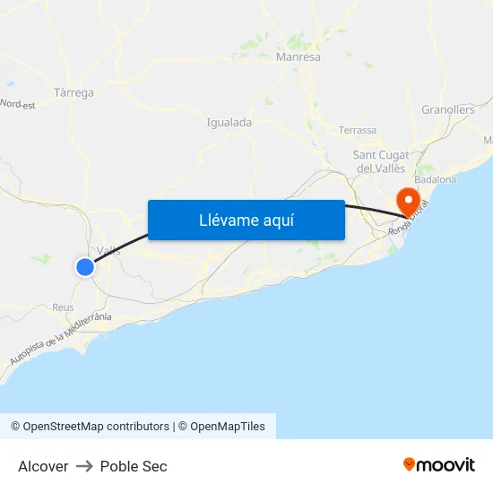 Alcover to Poble Sec map