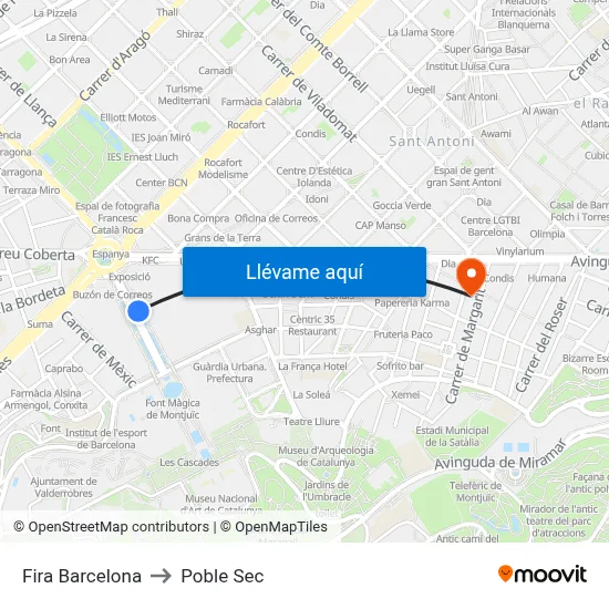 Fira Barcelona to Poble Sec map