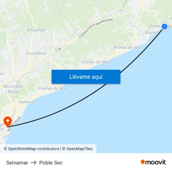 Selvamar to Poble Sec map
