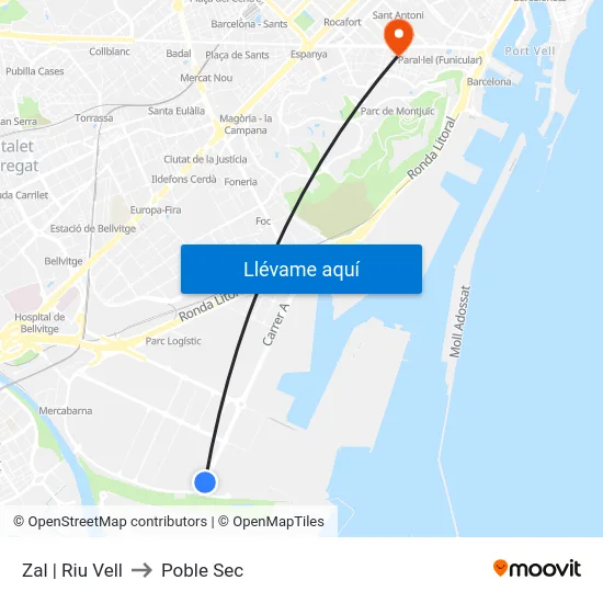 Zal | Riu Vell to Poble Sec map