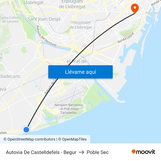 Autovia De Castelldefels - Begur to Poble Sec map