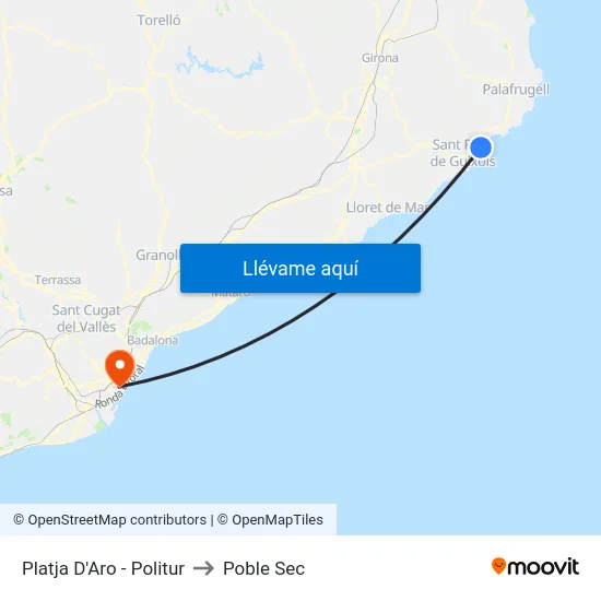 Platja D'Aro - Politur to Poble Sec map