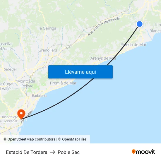Estació De Tordera to Poble Sec map