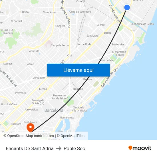 Encants De Sant Adrià to Poble Sec map