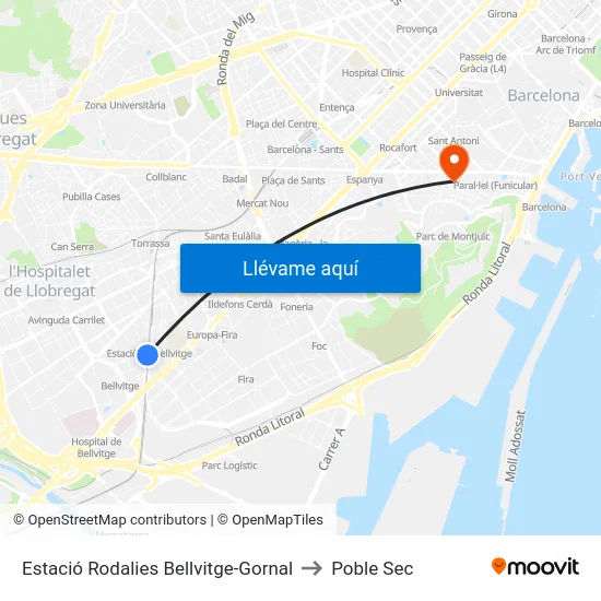 Estació Rodalies Bellvitge-Gornal to Poble Sec map