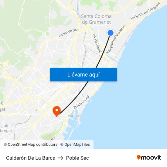 Calderón De La Barca to Poble Sec map