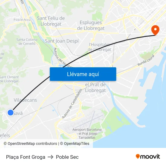 Plaça Font Groga to Poble Sec map