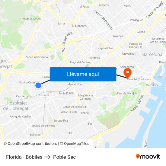 Florida - Bòbiles to Poble Sec map