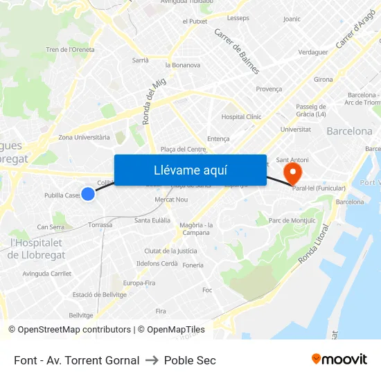 Font - Av. Torrent Gornal to Poble Sec map