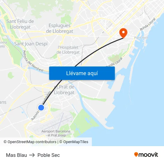 Mas Blau to Poble Sec map