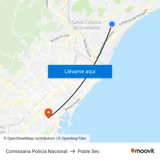 Comissaria Policia Nacional to Poble Sec map