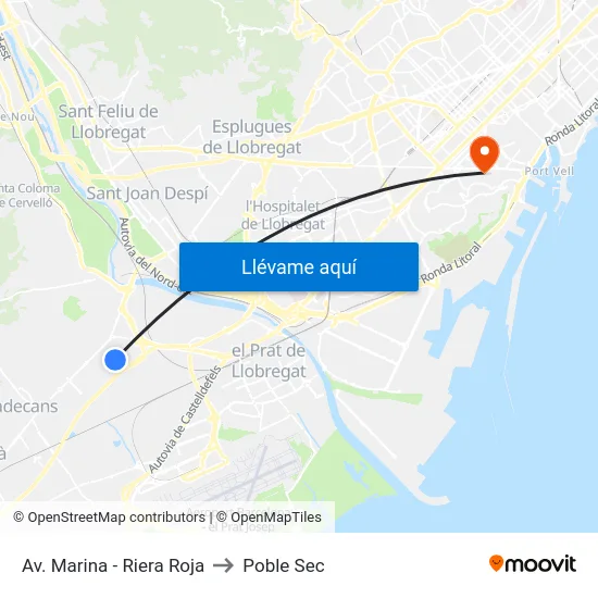 Av. Marina - Riera Roja to Poble Sec map