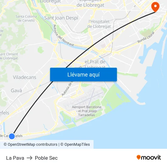 La Pava to Poble Sec map