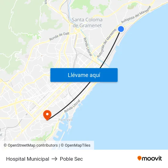 Hospital Municipal to Poble Sec map