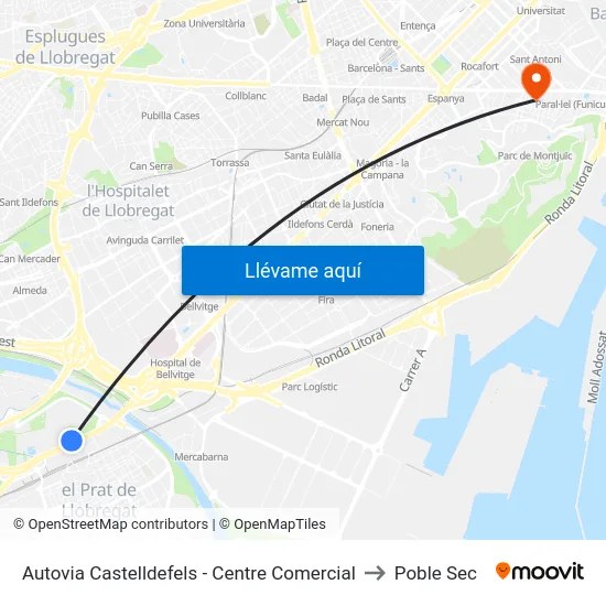 Autovia Castelldefels - Centre Comercial to Poble Sec map