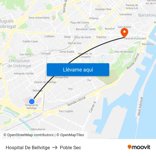 Hospital De Bellvitge to Poble Sec map