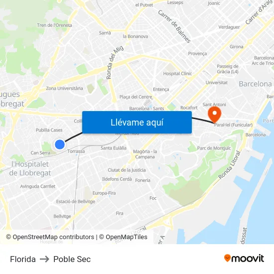 Florida to Poble Sec map