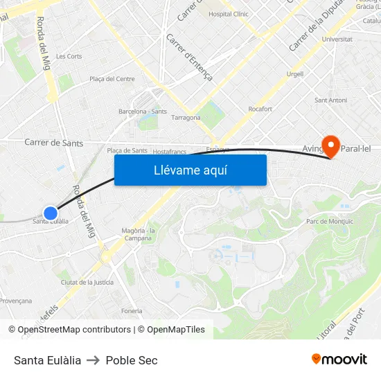Santa Eulàlia to Poble Sec map