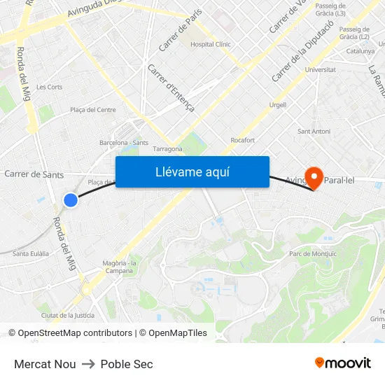Mercat Nou to Poble Sec map