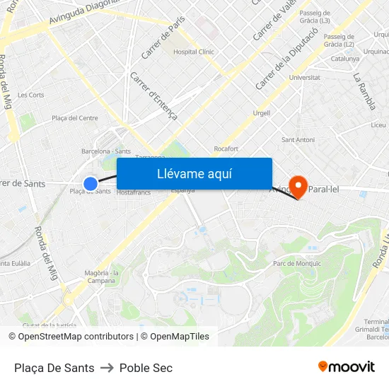 Plaça De Sants to Poble Sec map