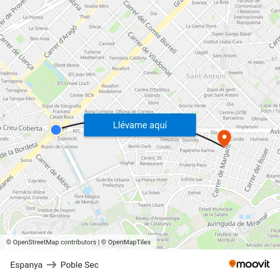 Espanya to Poble Sec map