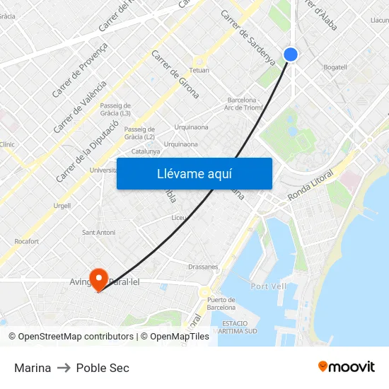 Marina to Poble Sec map