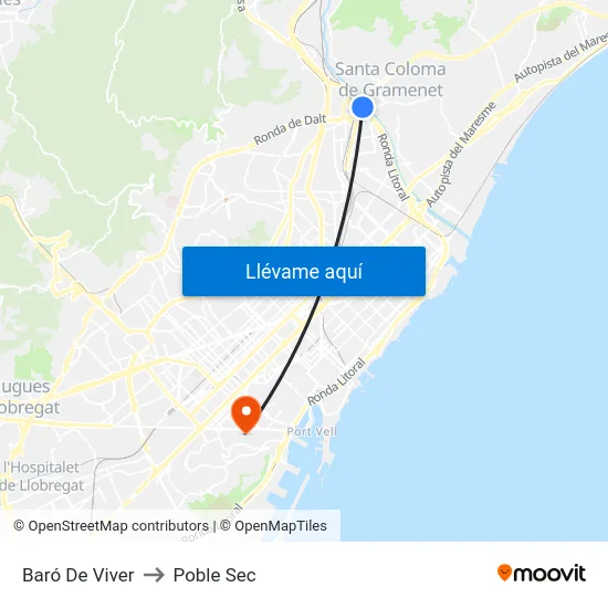 Baró De Viver to Poble Sec map