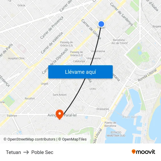 Tetuan to Poble Sec map