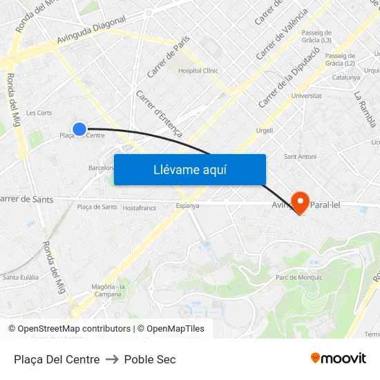 Plaça Del Centre to Poble Sec map