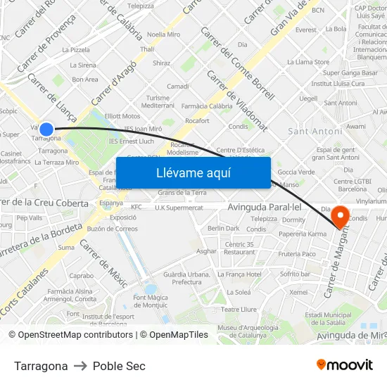 Tarragona to Poble Sec map