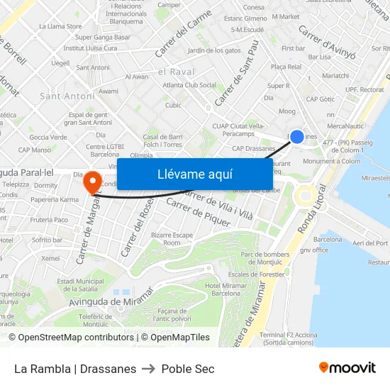 La Rambla | Drassanes to Poble Sec map