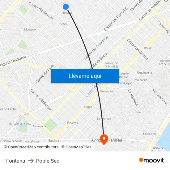 Fontana to Poble Sec map