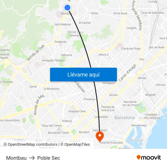 Montbau to Poble Sec map