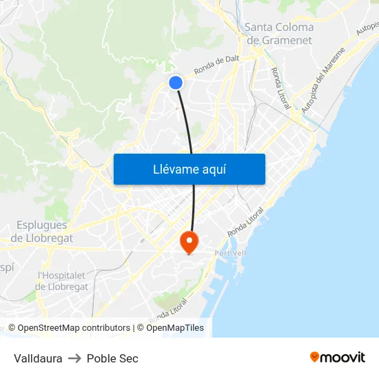 Valldaura to Poble Sec map